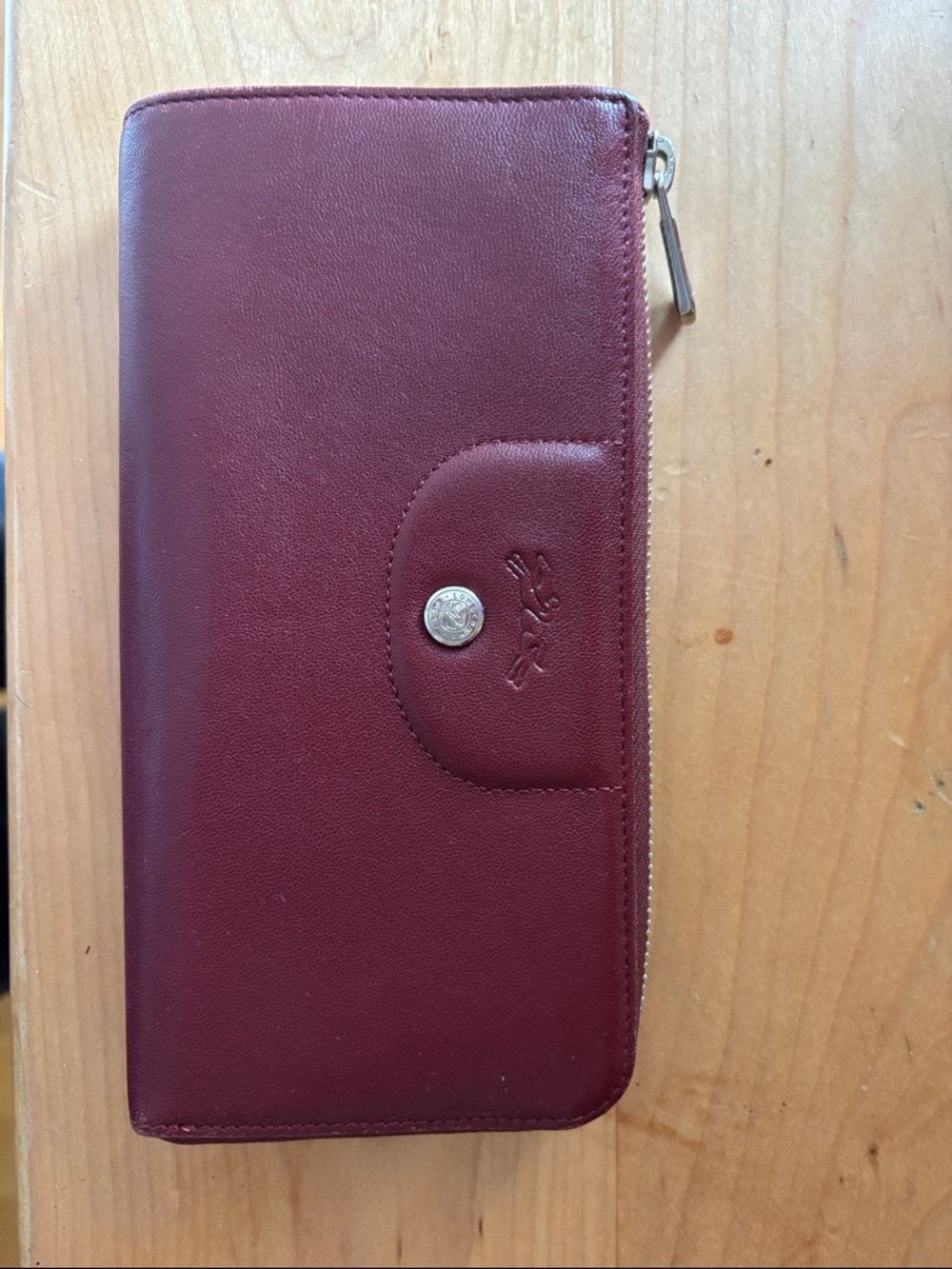 Longchamp Burgundy Zip-Around Leather Wallet